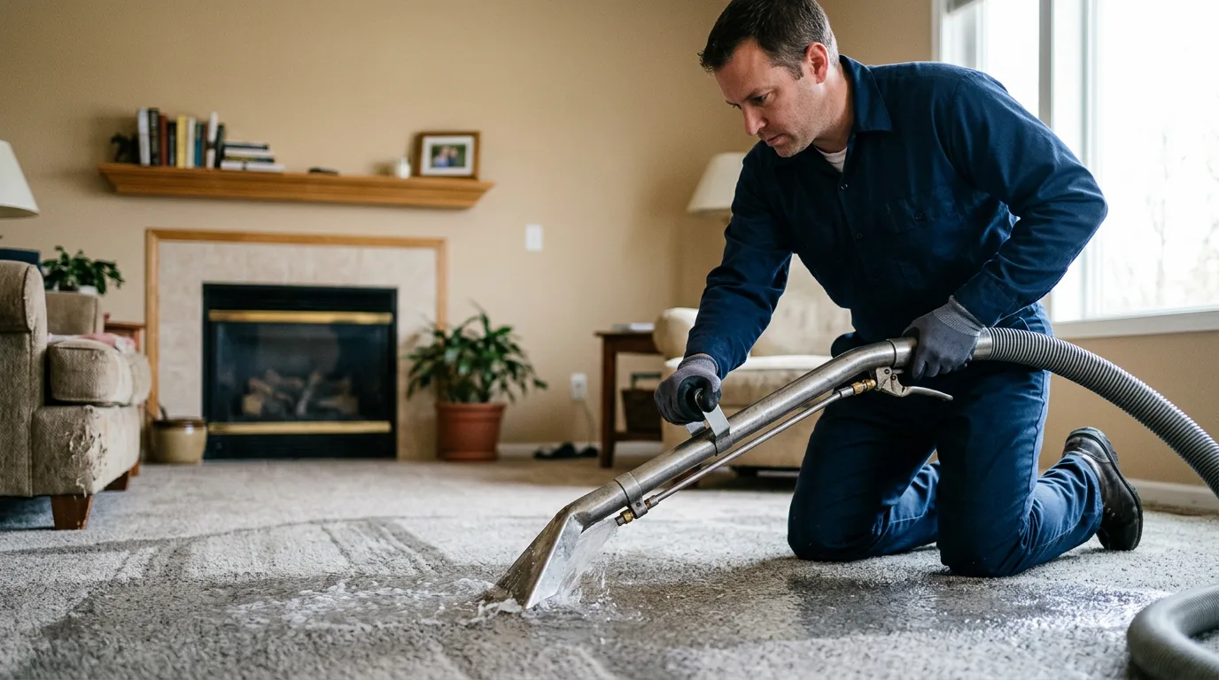 Water damage restoration technician working near Paris, MI